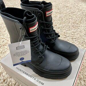 HUNTER Women's Diana Waterproof Lace-Up Rain Boots Black, Size 8M (New in Box)